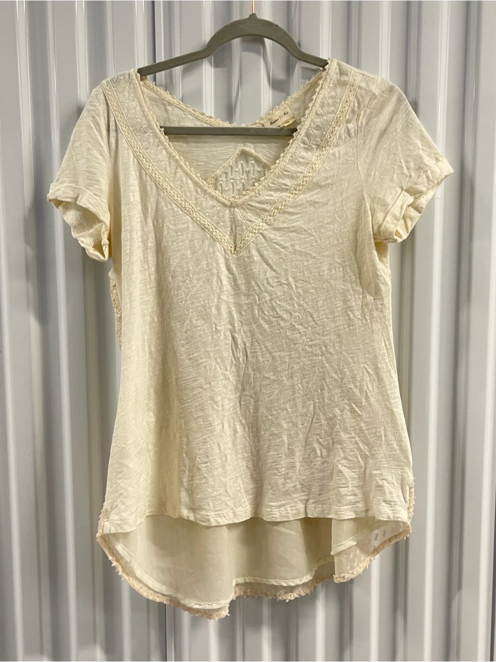Meadow Rue Cream Lace V-Neck High-Low Tunic Size Large